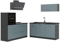 Vicco K&uuml;chenzeile R-Line, Blau-Grau/Anthrazit, 160 cm ohne Arbeitsplatte