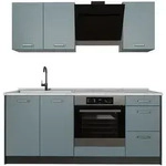 Vicco K&uuml;chenzeile R-Line, Blau-Grau/Anthrazit, 180 cm Arbeitsplatte Marmor...