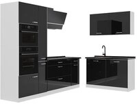 Vicco Winkelk&uuml;che R-Line, Schwarz Hochglanz/Wei&szlig;, 230 x 120 cm Arbeitsplatte