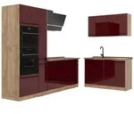 Vicco Winkelk&uuml;che R-Line, Rot Hochglanz/Goldkraft Eiche, 230 x 120 cm...