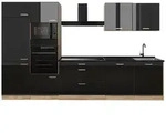 Vicco K&uuml;chenzeile R-Line, Schwarz Hochglanz/Goldkraft Eiche, 340 cm Arbeitsplatte