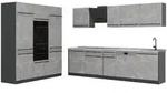 Vicco K&uuml;chenzeile R-Line, Beton/Anthrazit, 180 cm Arbeitsplatte Marmor grau