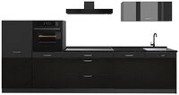 Vicco K&uuml;chenzeile R-Line, Schwarz Hochglanz/Anthrazit, 340 cm ohne...