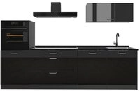 Vicco K&uuml;chenzeile R-Line, Schwarz Hochglanz/Anthrazit, 280 cm ohne...
