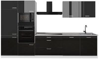 Vicco K&uuml;chenzeile R-Line, Schwarz Hochglanz/Wei&szlig;, 340 cm Arbeitsplatte Marmor