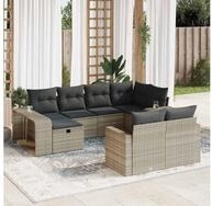 vidaXL Loungeset vidaXL 10-tlg. Garten-Sofagarnitur mit Kissen Hellgrau Poly...