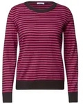 CECIL Streifenpullover mit Kontrasten an Ausschnitt, Saum und B&uuml;ndchen rosa L...