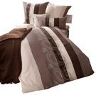 Janine Bettw&auml;sche Bettbezug 155x220 80x80 Barock gestreift Boho beige braun bieber