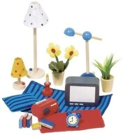 goki Puppen Accessoires-Set Wohn- und Schlafzimmer, (17-tlg), aus Holz, mit