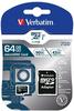 Verbatim microSDXC-Karte 64GB CL 10 UHS-I Speicherkarte (inkl. SD-Adapter)