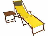 Erst-Holz Liegestuhl gelb Fußablage Tisch Kissen Deckchair Sonnenliege...