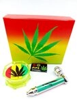 meytrade Grinder Pfeife und Sieb als Geschenkset in einer Box mit Hanfblatt
