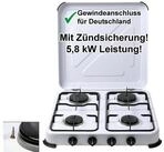 BlueCraft Gaskocher 4 flammig mit Z&uuml;ndsicherung 50mbar Propan Gas Campingkocher 5,8
