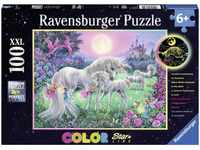 Ravensburger Puzzle Color Star Line, Einhörner im Mondschein, 100 Puzzleteile,