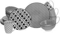 CreaTable Kombiservice New Style Schwarz-Weiss (16-tlg), 4 Personen, Steinzeug