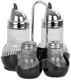 FACKELMANN Menage-Set f&uuml;r Essig, &Ouml;l, Salz, Pfeffer aus Glas und Edelstahl