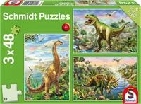Schmidt Spiele Puzzle Abenteuer mit den Dinos, 144 Puzzleteile, 3x48 Teile