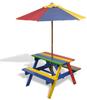 vidaXL Gartentisch Kinder-Picknicktisch mit Bänken Sonnenschirm Mehrfarbig Holz