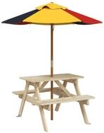 vidaXL Gartentisch Picknicktisch f&uuml;r 4 Kinder mit Sonnenschirm Massivholz Tanne