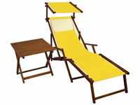 ERST-HOLZ Gartenliege Gelbe Sonnenliege mit Fußteil, Dach, Tisch + Kissen