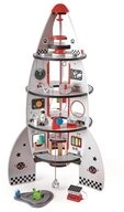 Hape Spielwelt E3021 Vierstufen Rakete, mit Landekapsel, 20 teilig, aus Holz,
