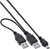 Inline USB Mini-Y-Kabel, 2x Stecker A an Mini-B Stecker (5pol), 1,0m USB-Kabel