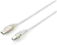 Equip USB 2.0 A to B Kabel, 1.0m, M/M, Transparent silver USB-Kabel