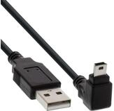 Inline USB 2.0 Mini-Kabel, ST A/Mini-B ST 5pol, unten abgew. 90&deg;, schwarz, 2m