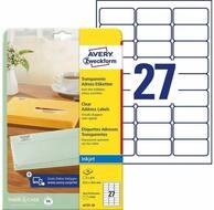 Avery Zweckform Etiketten 675 Folien-Adressetiketten J4721-25 transparent 63,5...