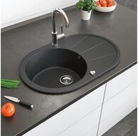 Bergstroem Granitsp&uuml;le, Schwarz, 78 x 50 cm Rund mit Trockenplatz, Oval, 78/50...