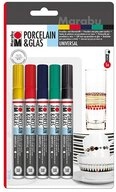 Marabu Malstift Porcelain & Glas Painter 1-2mm Basic Set mit 5 Farben,