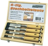 Br&uuml;der Mannesmann Werkzeuge Stechbeitel Stechbeitelsatz, in Holzkassette, 4-teilig