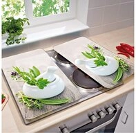 WENKO Herd-Abdeckplatte Herdabdeckplatten HERB GARDEN aus Glas &ndash; 2 St&uuml;ck,...