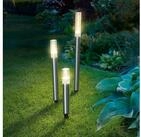 esotec LED Gartenleuchte 3x Solar Leuchtstab Trio Sticks warmwei&szlig; H22+35+50cm