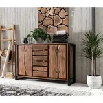 SIT Sideboard Florenz Akazienholz Kommode mit Baumkante & Metallgestell,...