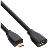 Inline Micro-USB Verl., USB 2.0 Micro-B ST/BU, schwarz, vergoldete Kont....