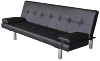 vidaXL Schlafsofa, Sofa mit 2 Kissen Kunstleder Ausziehbar Schwarz