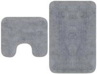 vidaXL Badematte Grau Badematten Set 2-tlg Stoff Grau Badevorleger Badeteppich,...