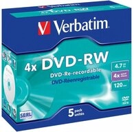 Verbatim DVD-Rohling 5 Verbatim Rohlinge DVD-RW 4,7GB 4x Jewelcase