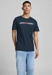 T-Shirt JACK & JONES "CORP LOGO TEE", Herren, Gr. M, blau (navy), Single Jersey,