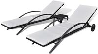 vidaXL Gartenliege Sonnenliegen mit Tisch Poly Rattan Schwarz, 1 St.