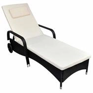vidaXL Gartenliege Sonnenliege mit Polster & Rollen Poly Rattan Schwarz, 1 St.
