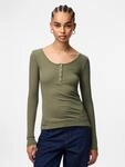 Langarmshirt PIECES "PCKITTE LS TOP NOOS BC", Damen, Gr. XL, gr&uuml;n (deep lichen),