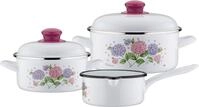 GSW Topf-Set Hortensie, Stahl-Emaille (Set, 5-tlg., 1x Kochtopf &Oslash; 16 cm, 1x...