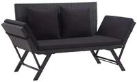 vidaXL Gartenbank vidaXL Gartenbank mit Auflagen 176 cm Schwarz Poly Rattan