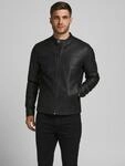 Lederimitatjacke JACK & JONES "JJEWARNER JACKET NOOS", Herren, Gr. S, schwarz, Web,