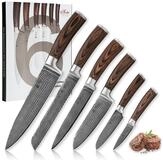 Wakoli Messer-Set Edib 6er Damastmesserset I K&uuml;chenmesser Kochmesser I 8 - 20 cm