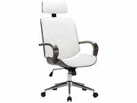 vidaXL Office Chair With Headrest in White Fake Leather