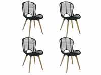 vidaXL Dining Chairs in Black Rattan (4 Pieces)