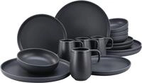 CreaTable Kombiservice Geschirr-Set Uno Black (16-tlg), 4 Personen, Steinzeug,